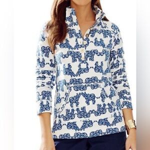 Lilly Pulitzer Pack your Trunk White and Navy Captain Printed Popover